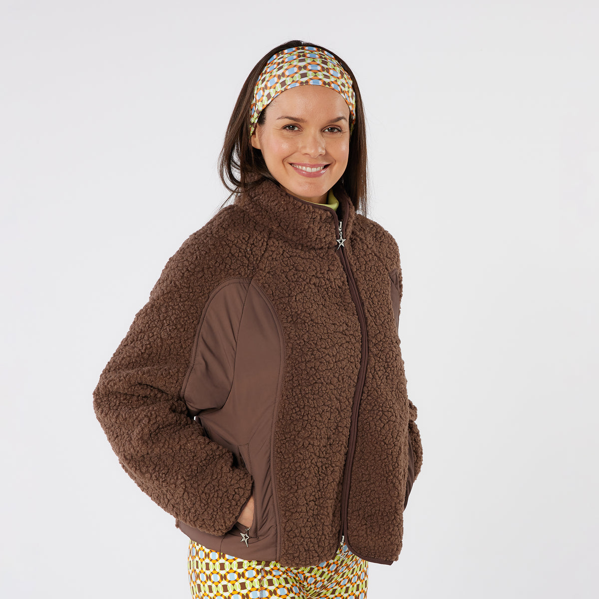 Swing Out Sister Teddy Fleece Jacket with Technical Panels & Curved Zip