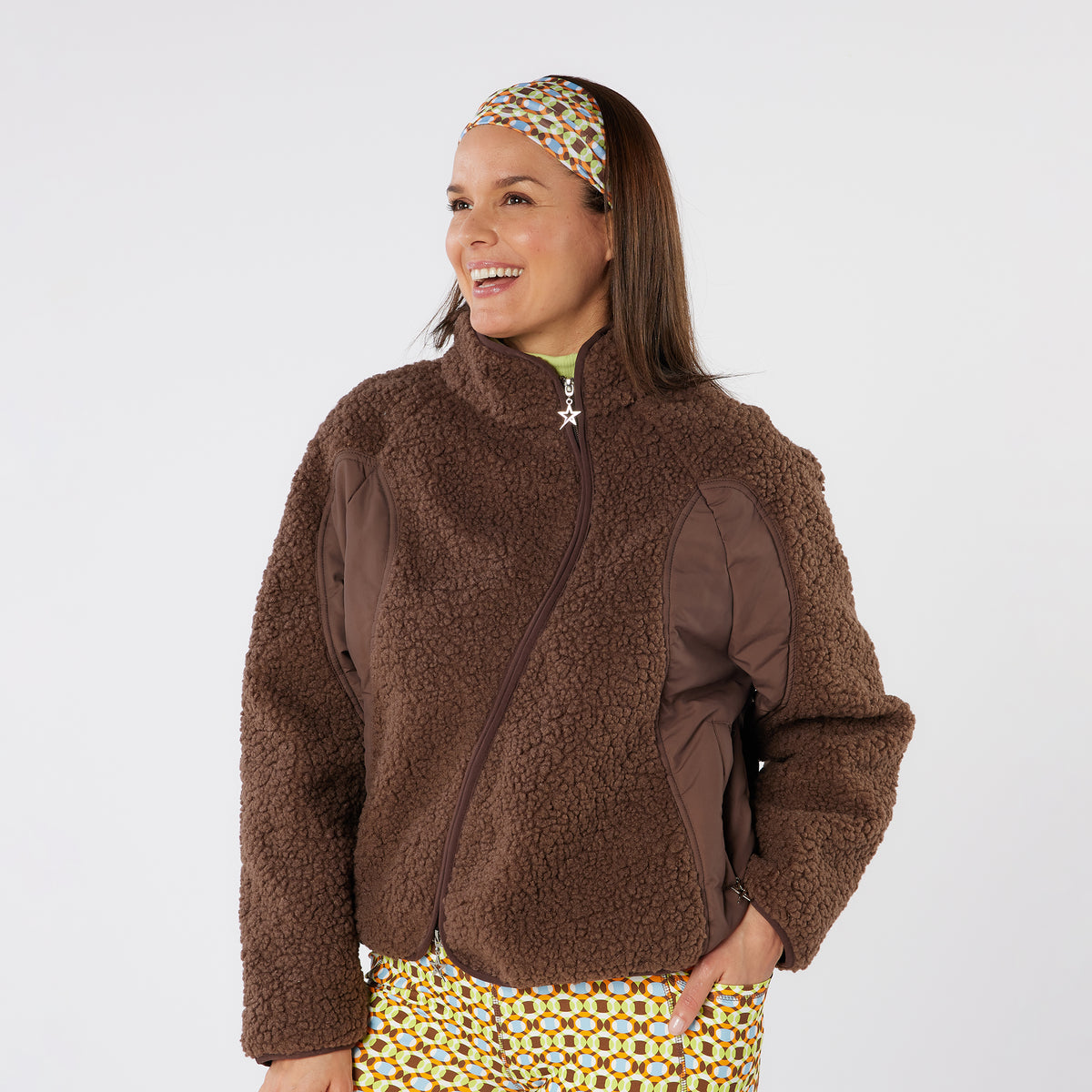 Swing Out Sister Teddy Fleece Jacket with Technical Panels & Curved Zip