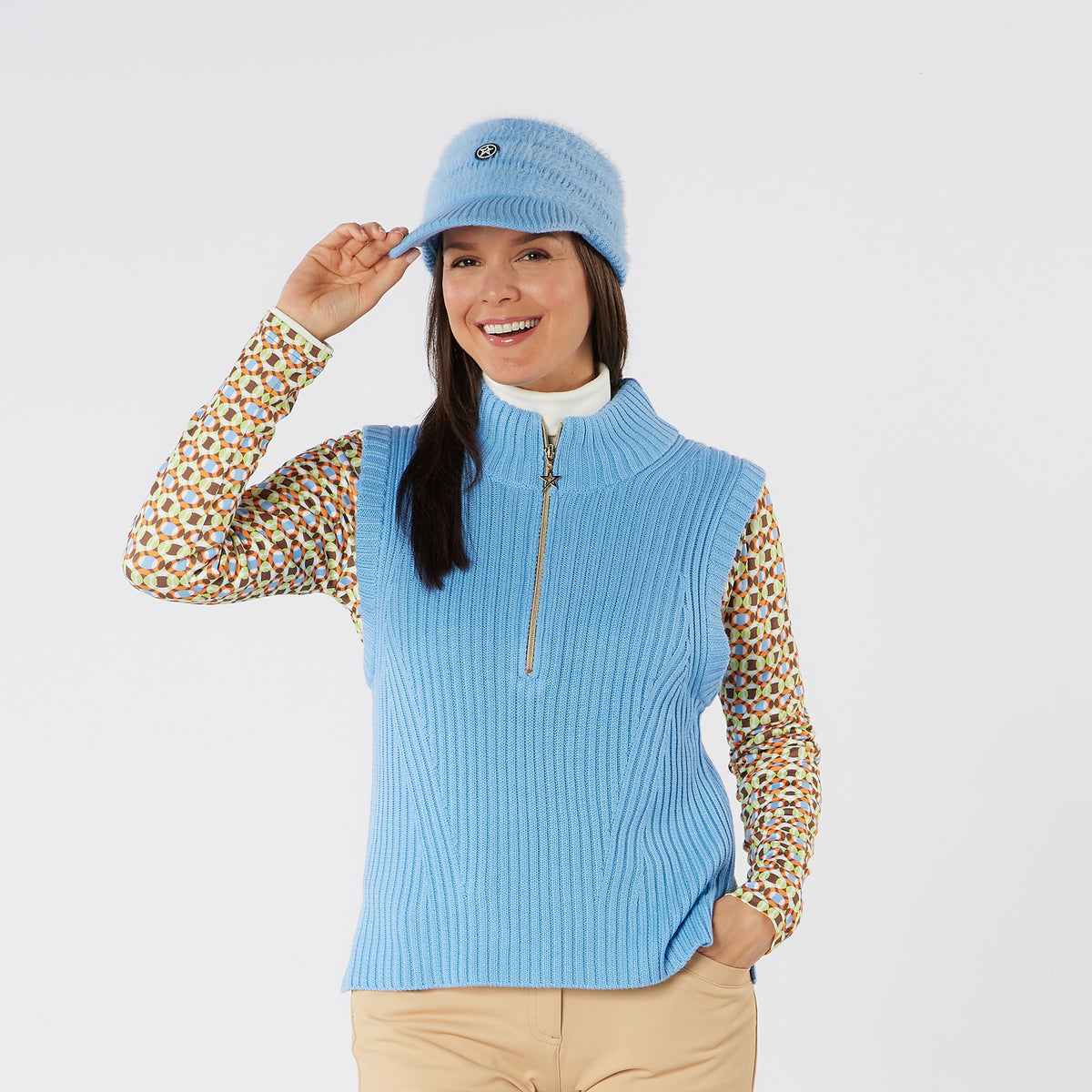 Swing Out Sister 1/4 Zip Sleeveless Pullover with Contour Ribbing