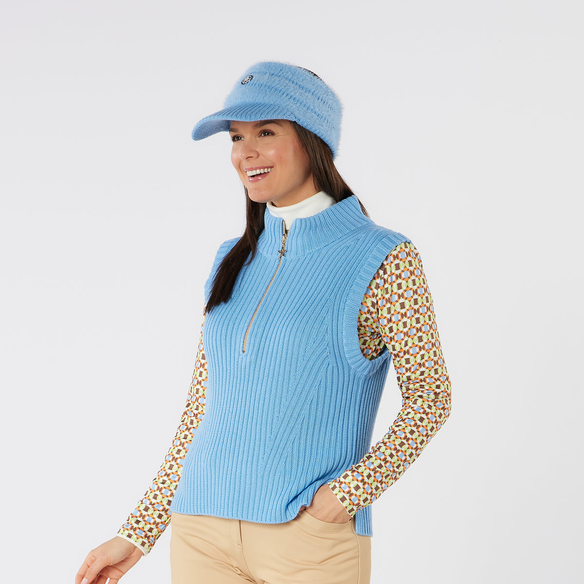 Swing Out Sister 1/4 Zip Sleeveless Pullover with Contour Ribbing