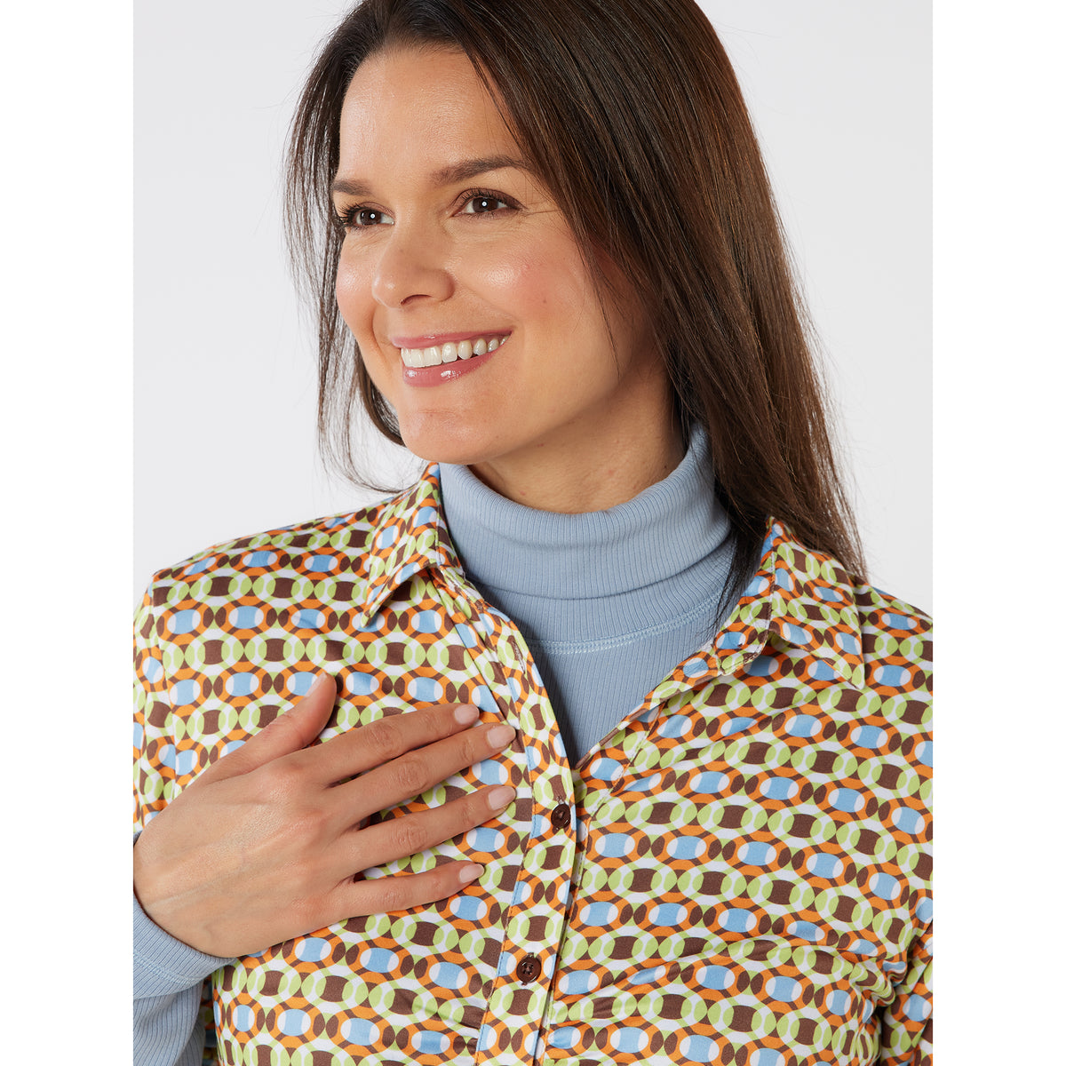Swing Out Sister Half Sleeve Button Down Polo with Gentle Ruched Detail