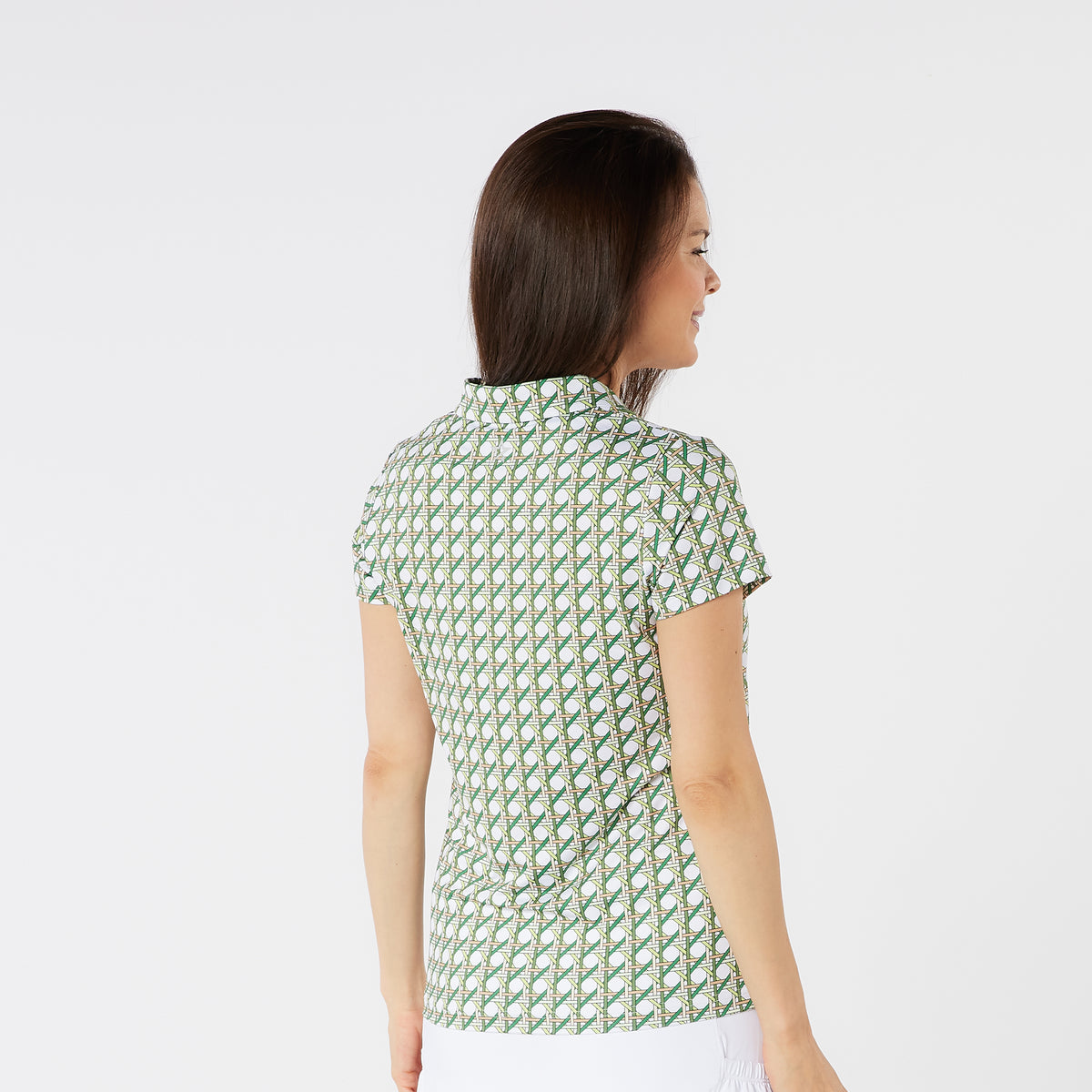 Swing Out Sister Soft-Stretch Short Sleeve Polo with All-over Pattern