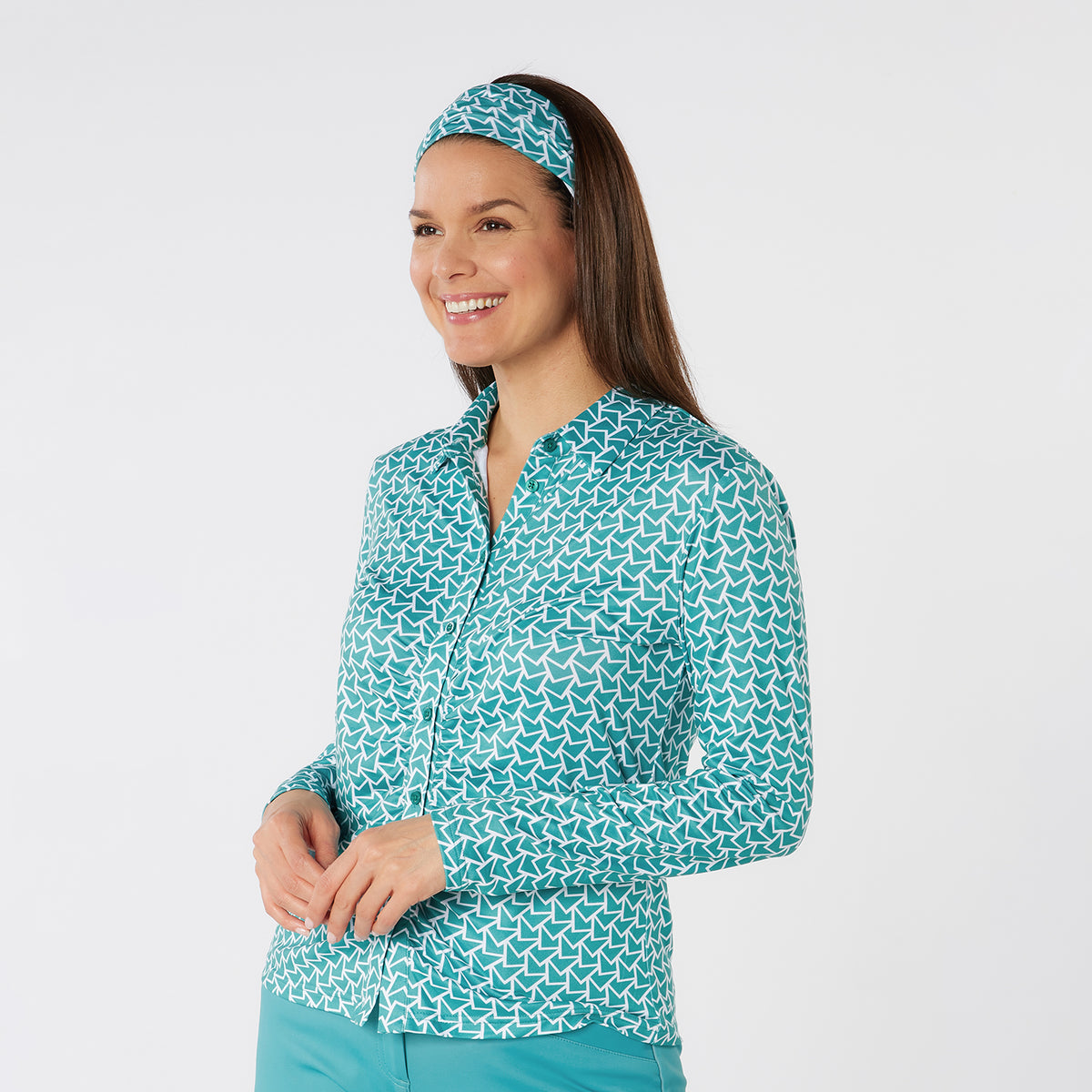 Swing Out Sister Button Down Polo with Gentle Ruched Detail