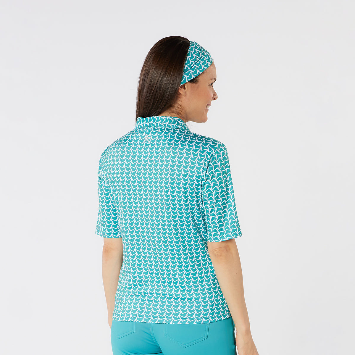 Swing Out Sister Half Sleeve Button Down Polo with Gentle Ruched Detail
