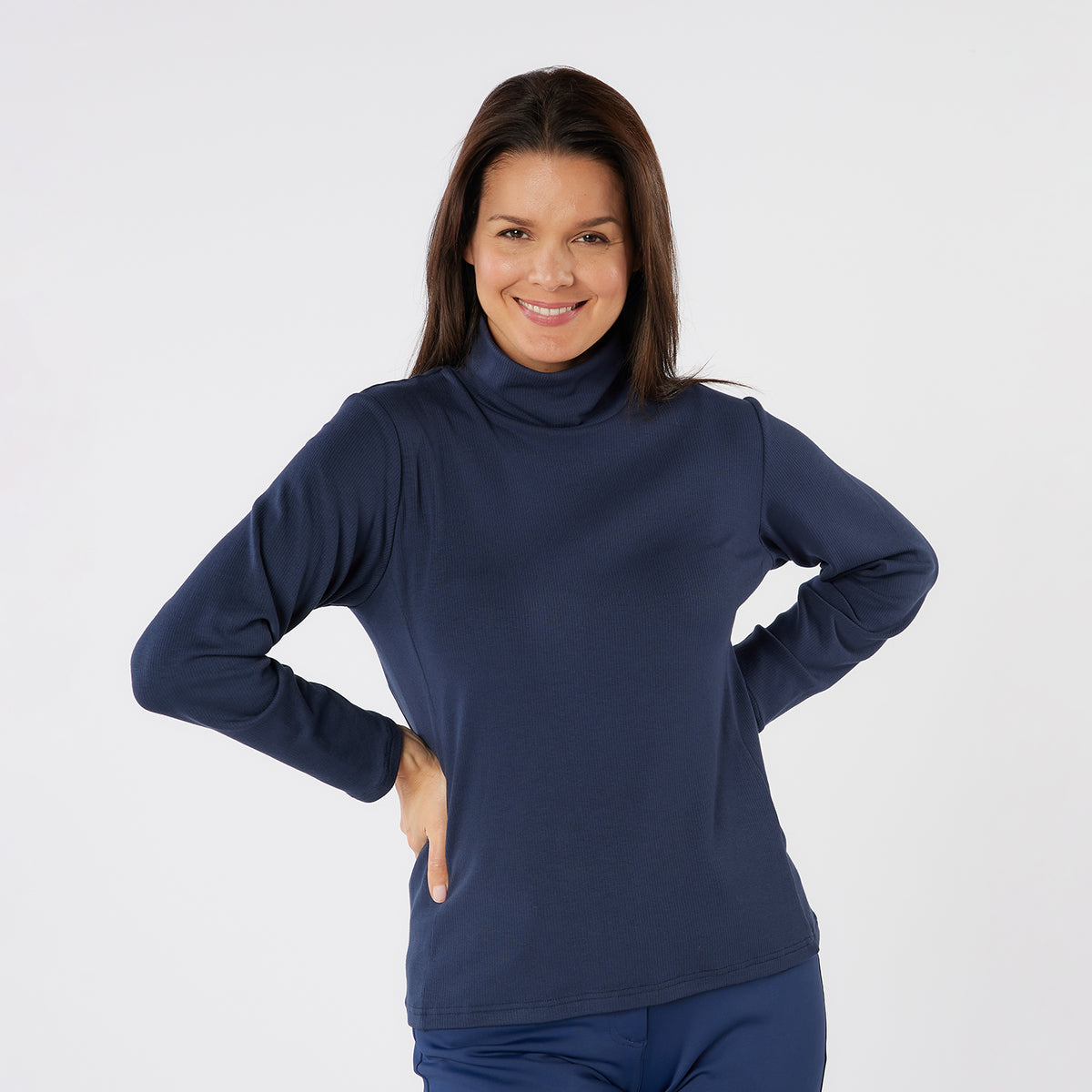 Swing Out Sister Navy Soft-Stretch Ribbed Roll Neck with Brushed Back Inner