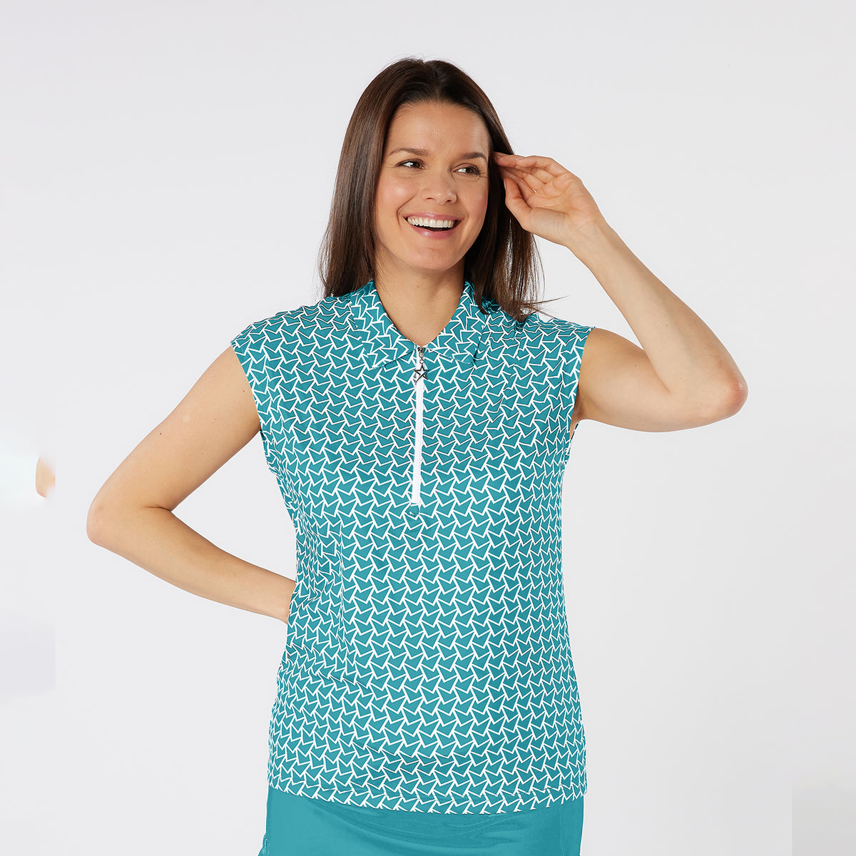 Swing Out Sister Sleeveless Polo with Zip Neck