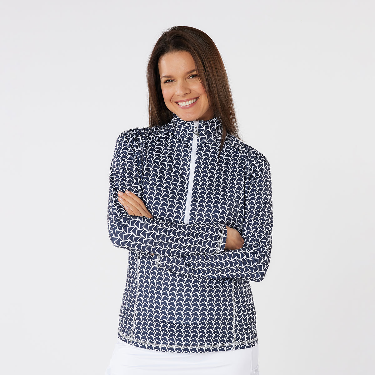 Swing Out Sister Long Sleeve Top with Mesh Ventilation in Navy