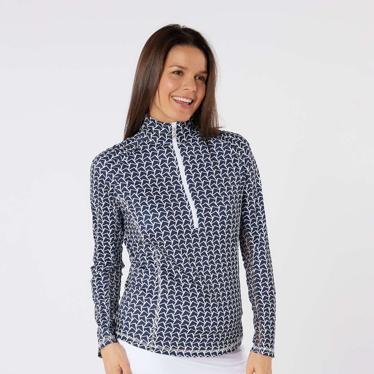 Swing Out Sister Long Sleeve Top with Mesh Ventilation in Navy
