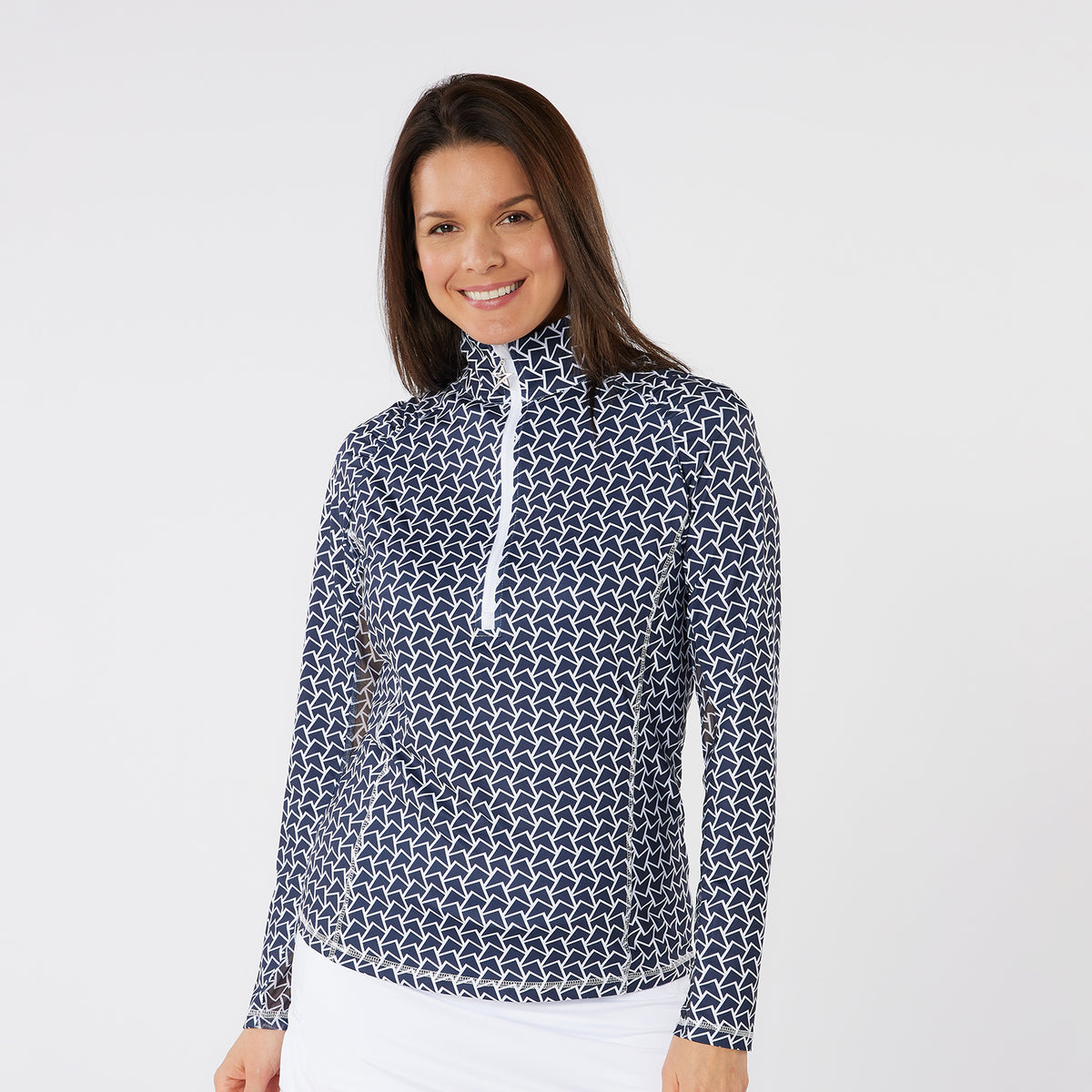 Swing Out Sister Long Sleeve Top with Mesh Ventilation in Navy