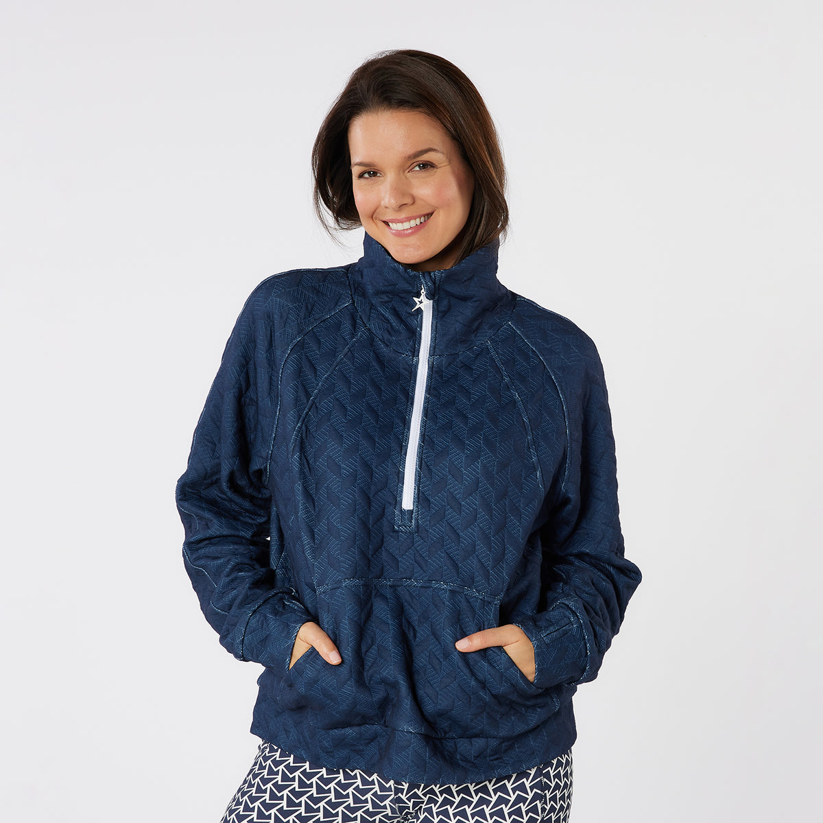 Swing Out Sister Ladies Quilted Lined Sweater with 1/4 Zip in Navy