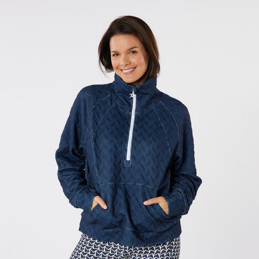 Swing Out Sister Ladies Quilted Lined Sweater with 1/4 Zip in Navy