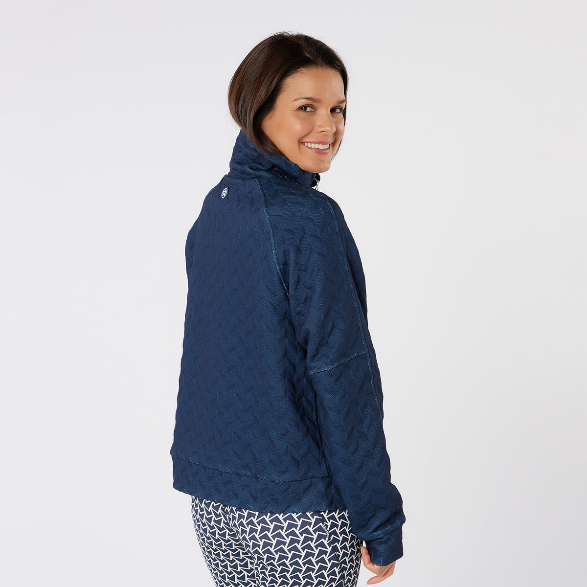 Swing Out Sister Ladies Quilted Lined Sweater with 1/4 Zip in Navy