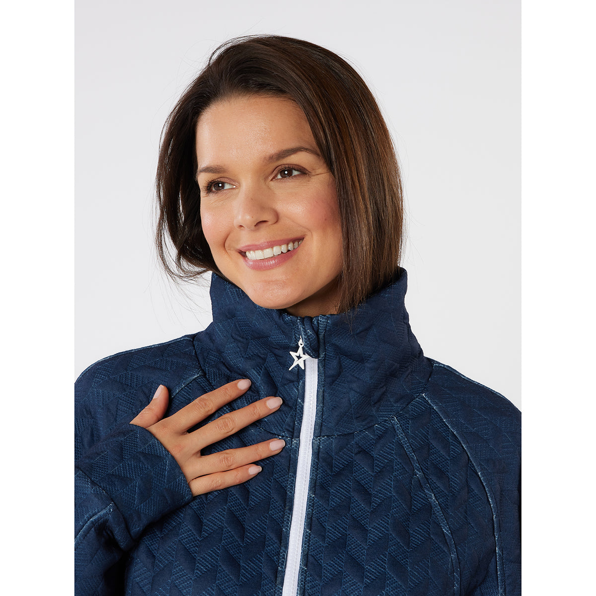 Swing Out Sister Ladies Quilted Lined Sweater with 1/4 Zip in Navy
