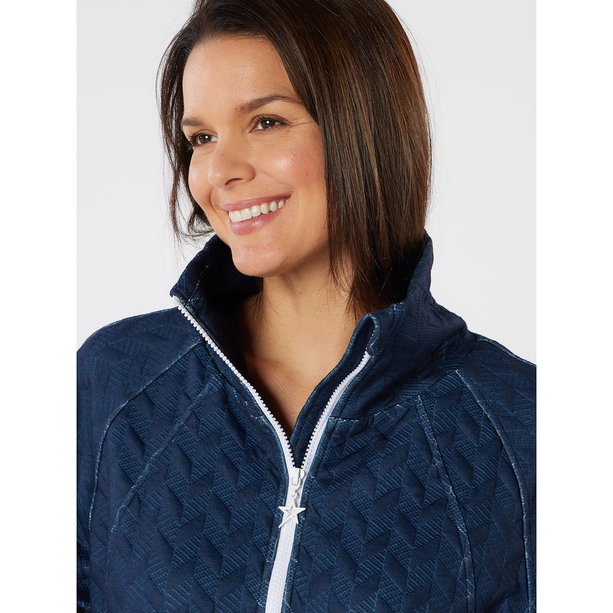 Swing Out Sister Ladies Quilted Lined Sweater with 1/4 Zip in Navy