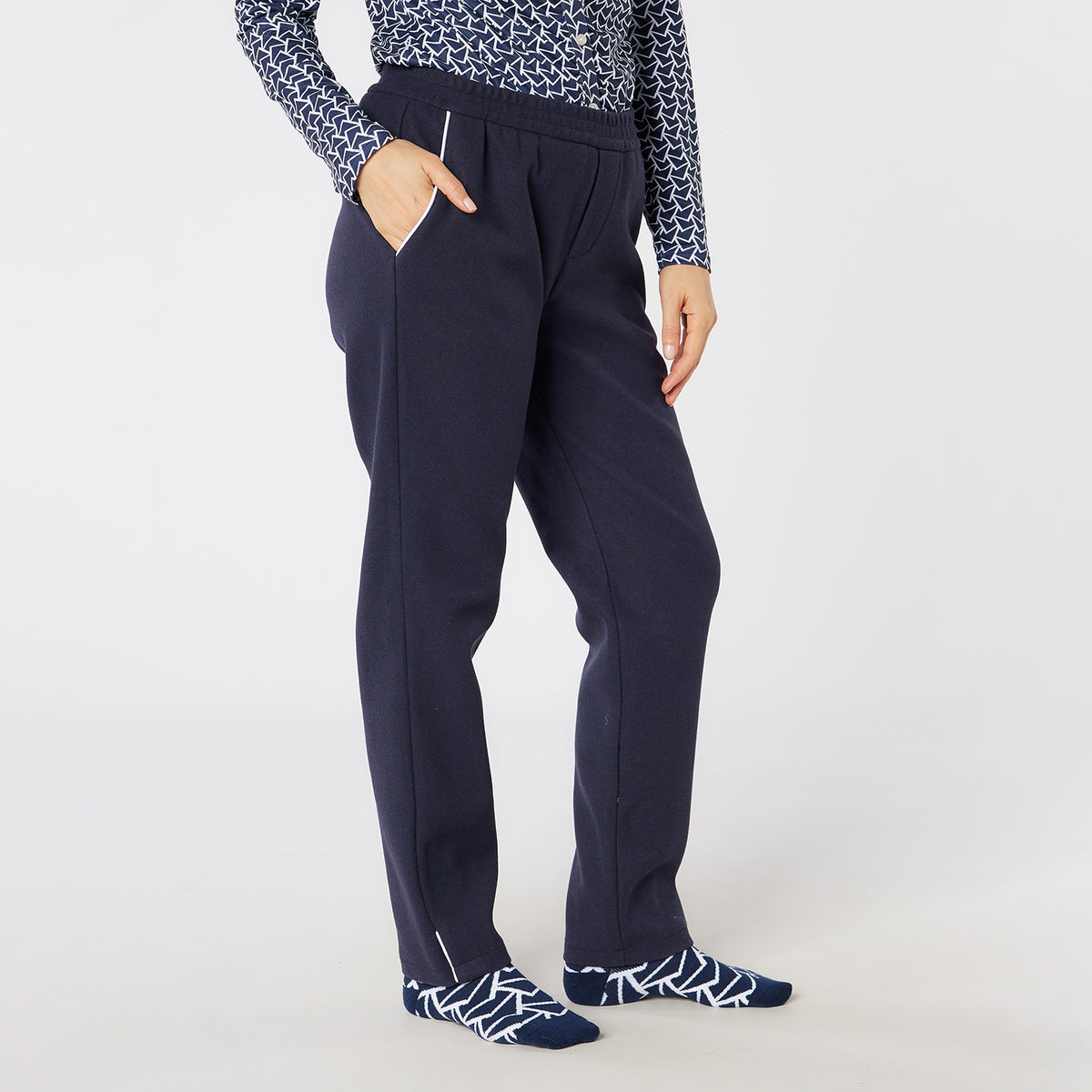 Swing Out Sister Bonded Fleece Trousers With Side Zip in Navy