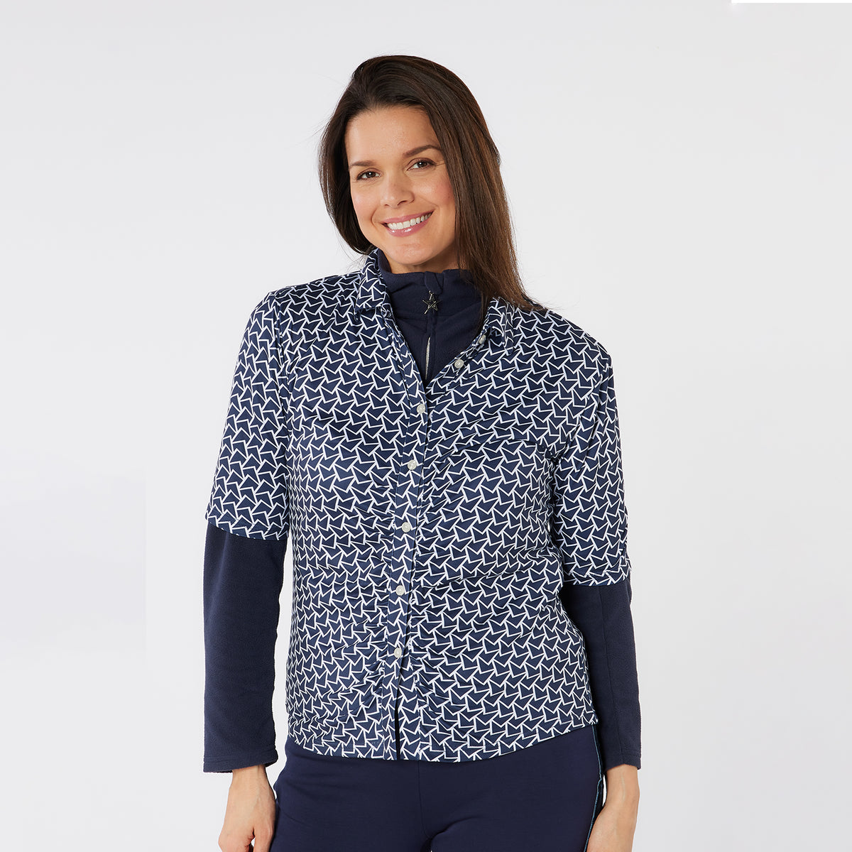 Swing Out Sister Half Sleeve Button Down Polo with Gentle Ruched Detail