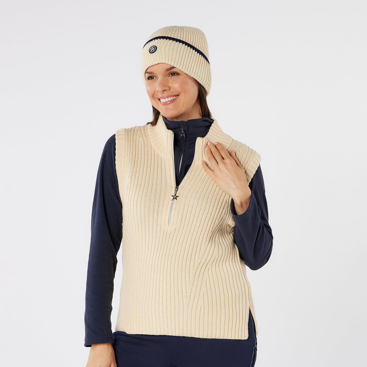 Swing Out Sister 1/4 Zip Sleeveless Pullover with Contour Ribbing