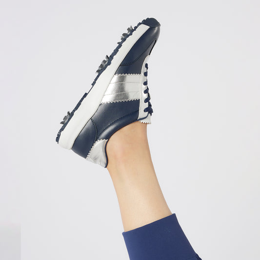 Swing Out Sister Golf Shoe with Soft Spikes in Navy & Silver