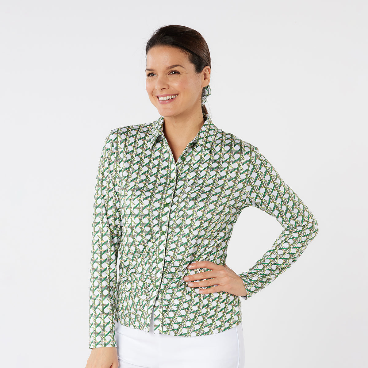 Swing Out Sister Button Down Polo with Gentle Ruched Detail