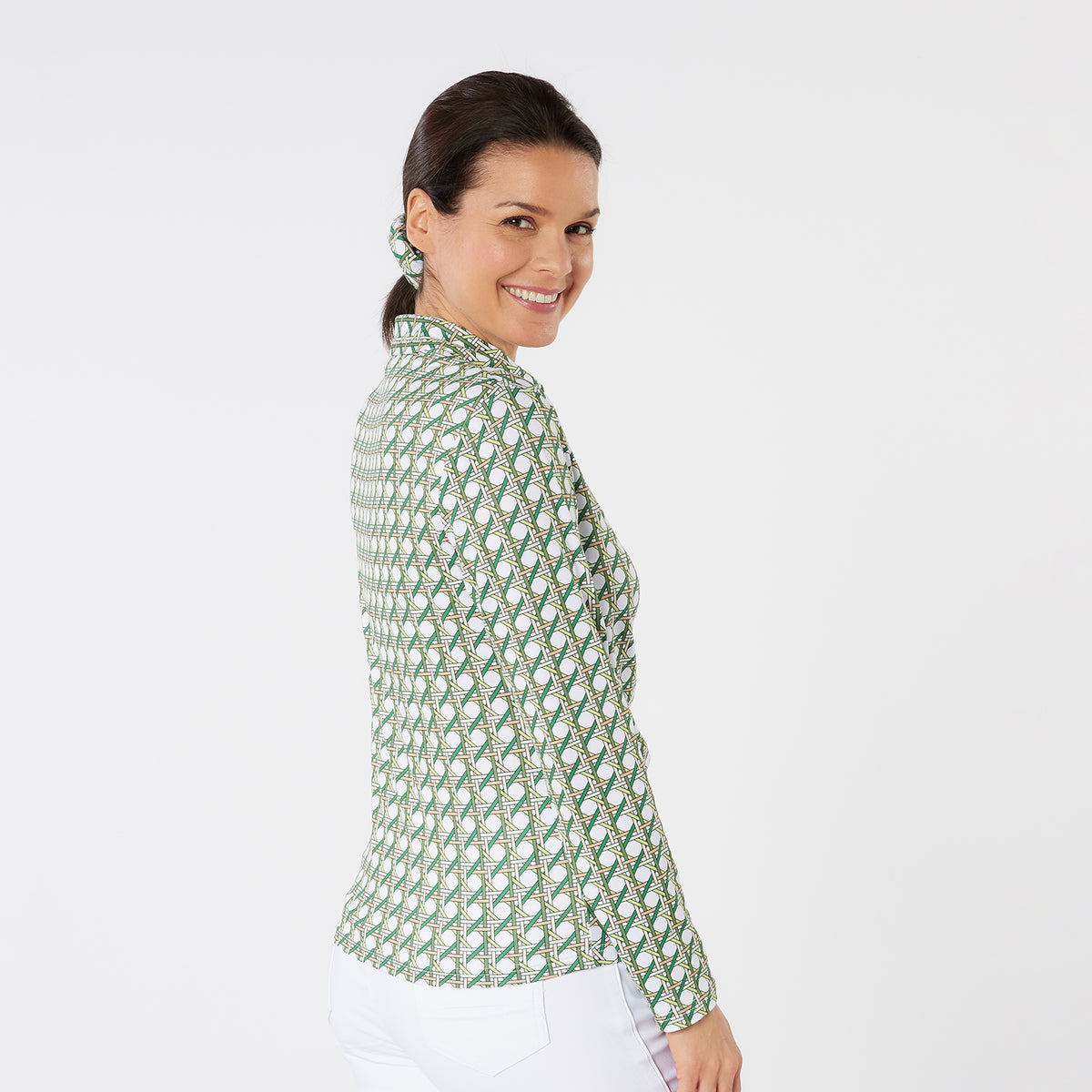 Swing Out Sister Button Down Polo with Gentle Ruched Detail