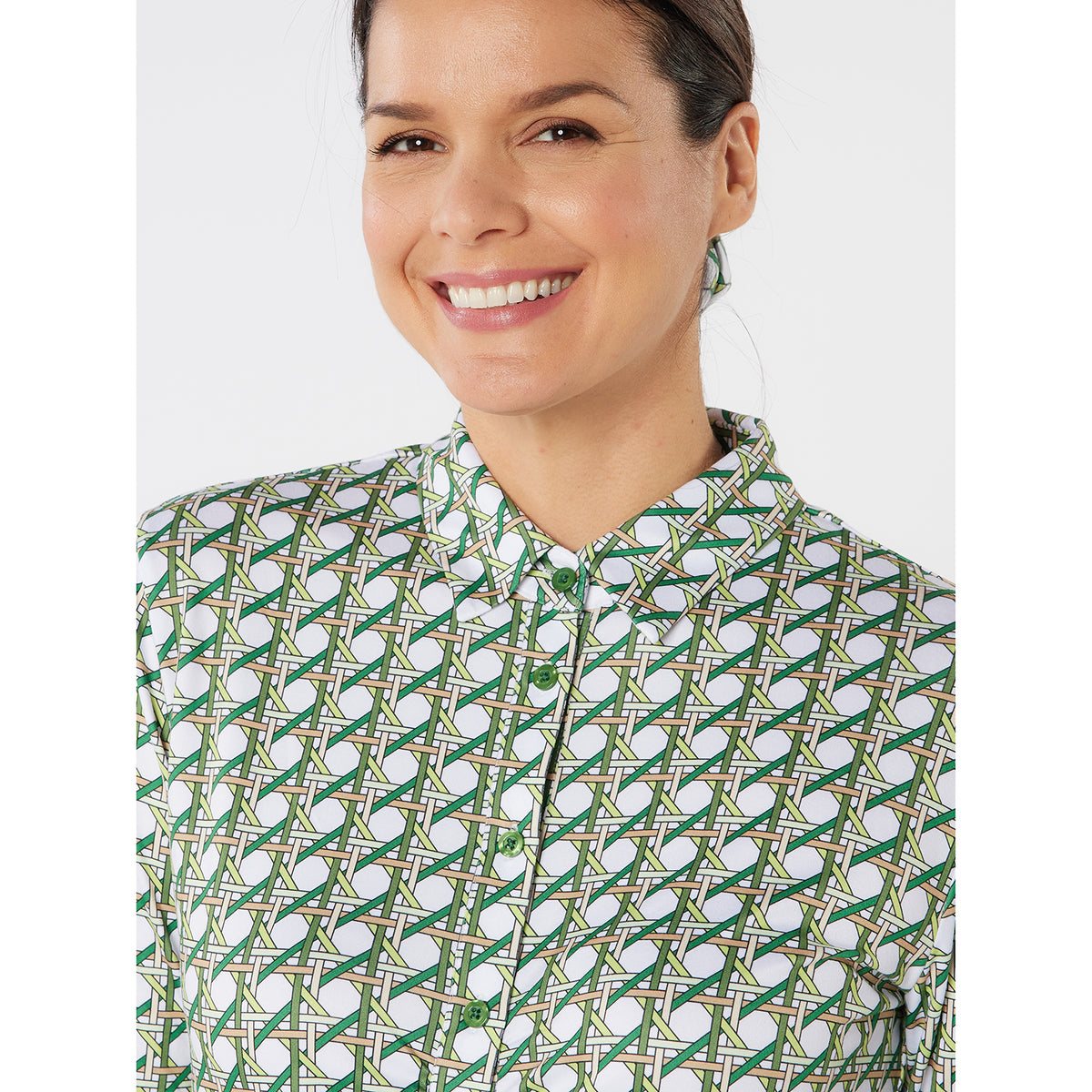 Swing Out Sister Button Down Polo with Gentle Ruched Detail