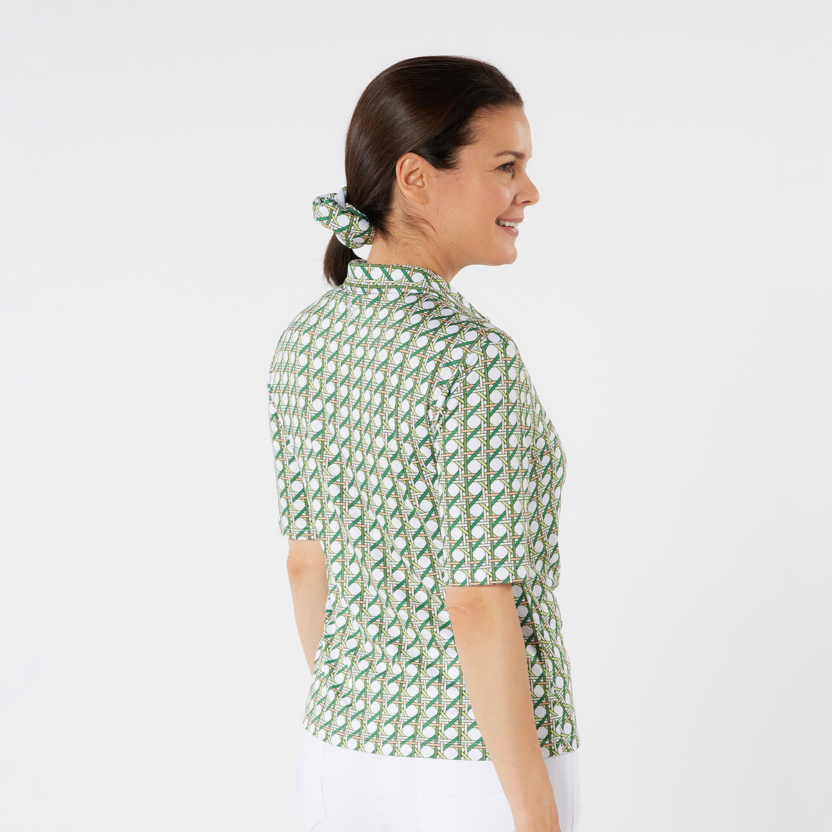 Swing Out Sister Half Sleeve Button Down Polo with Gentle Ruched Detail