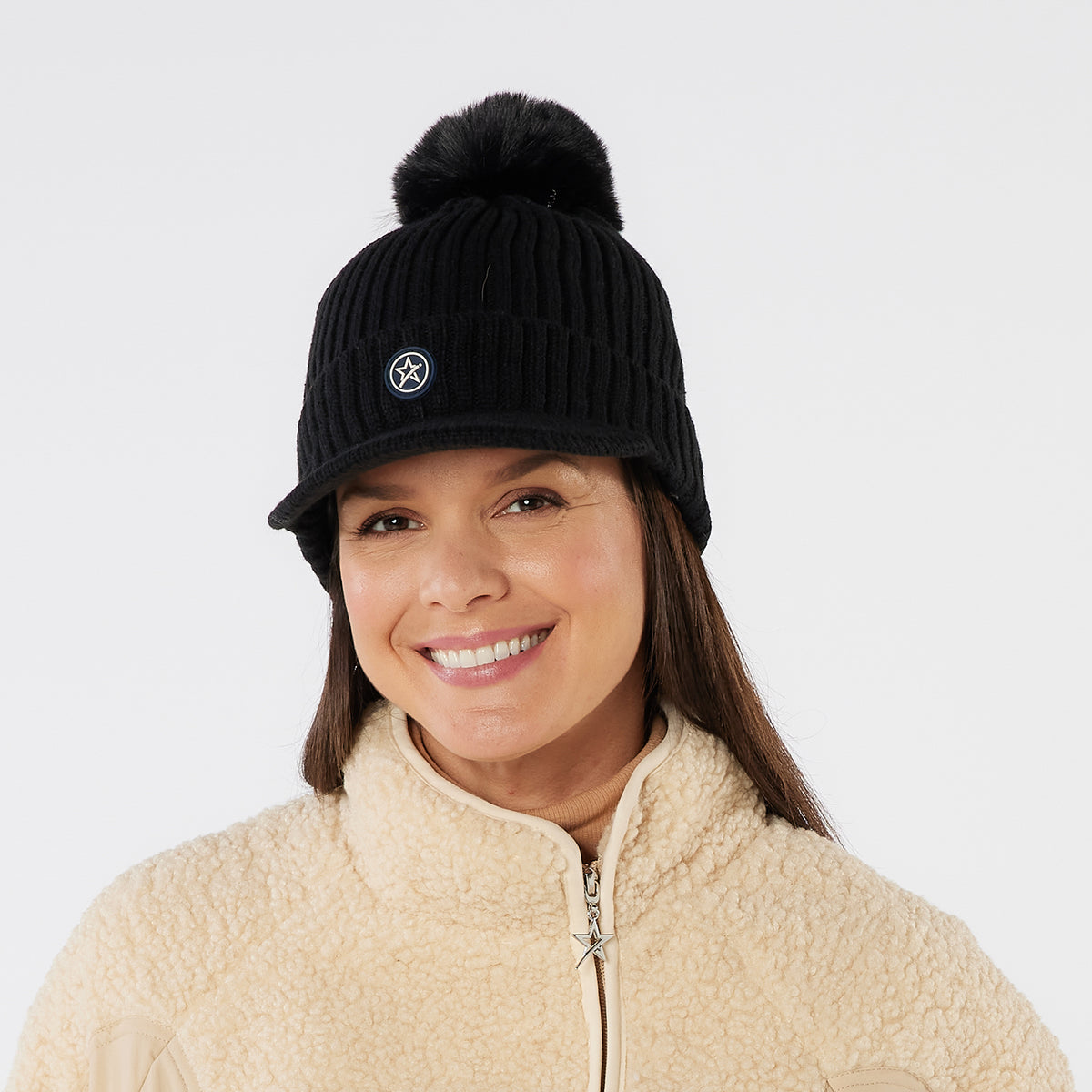 Swing Out Sister Fully Lined Bobble Hat with Peak in Black