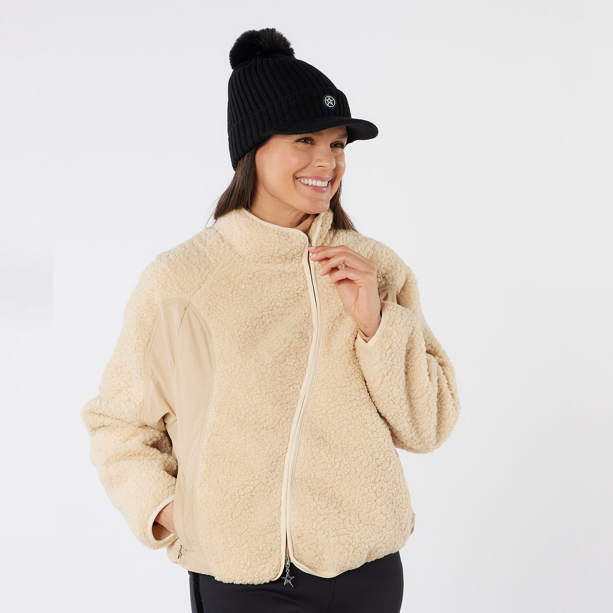 Swing Out Sister Teddy Fleece Jacket with Technical Panels & Curved Zip