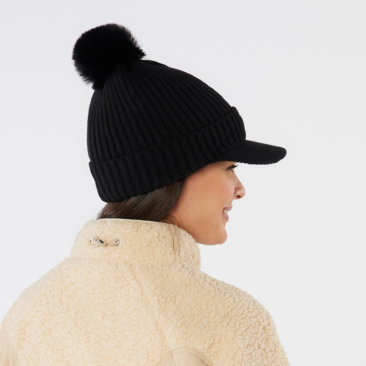 Swing Out Sister Fully Lined Bobble Hat with Peak in Black