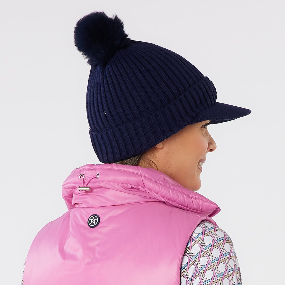 Swing Out Sister Fully Lined Bobble Hat with Peak in Navy