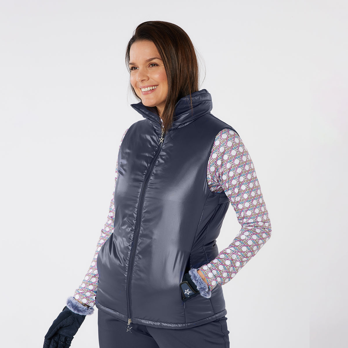 Swing Out Sister Lightweight Gilet with Back Vented Panel in Navy