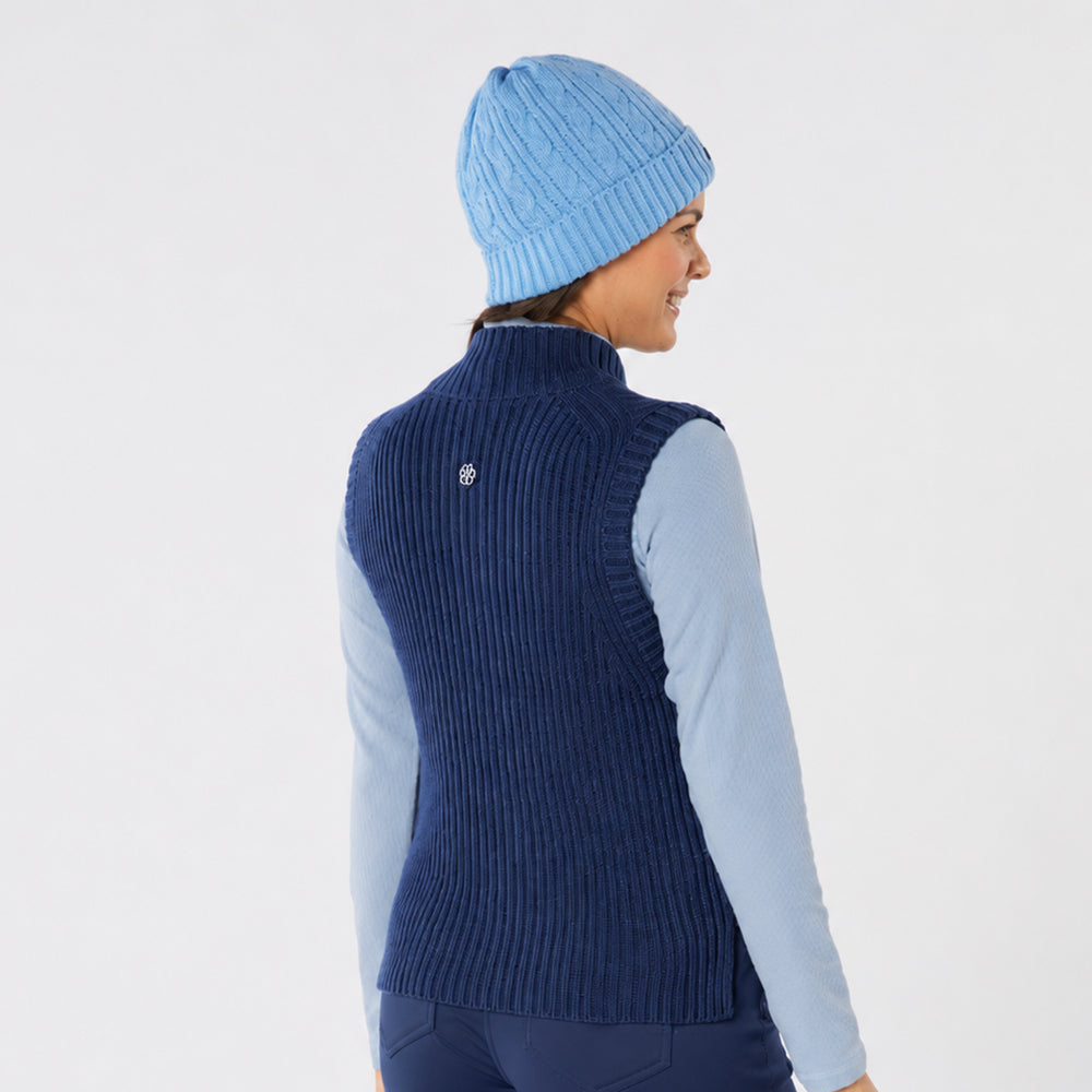 Swing Out Sister 1/4 Zip Sleeveless Pullover in Navy with Contour Ribbing