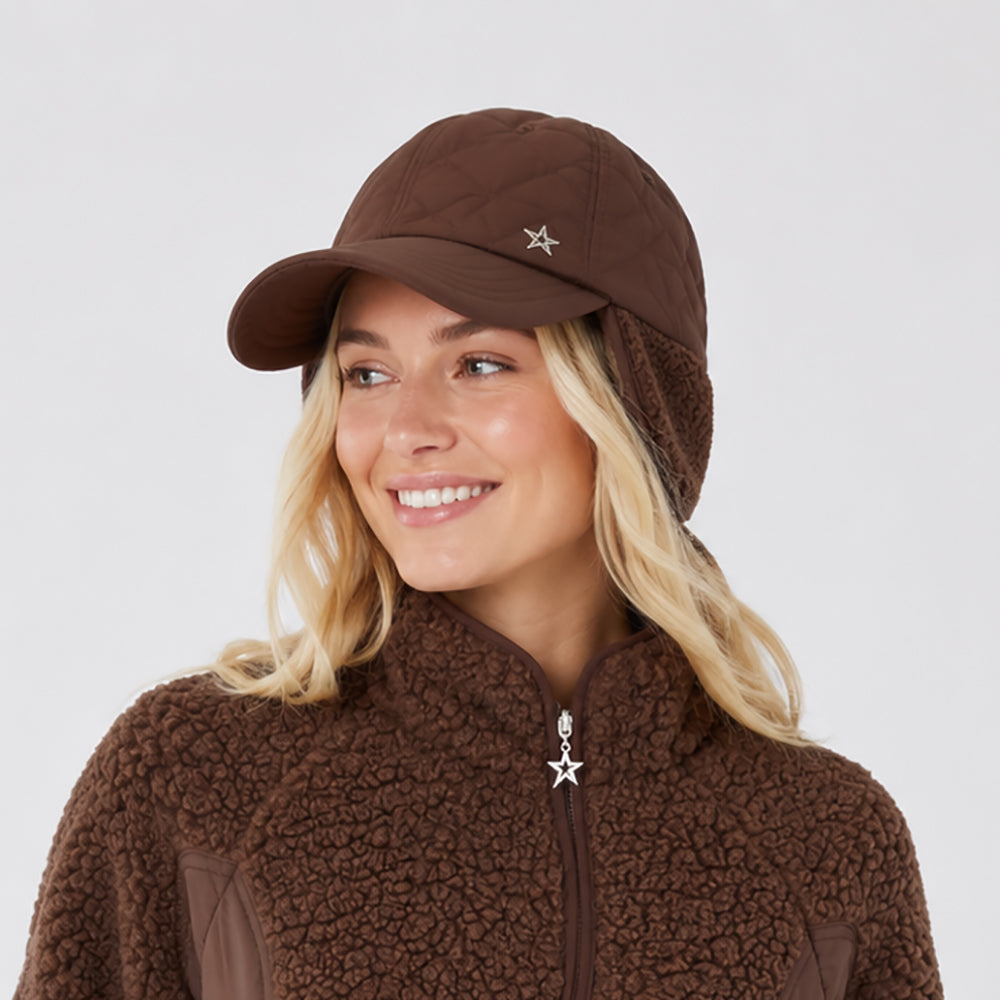 Swing Out Sister Quilted Hat with Teddy Fleece Ear Panels in Brown