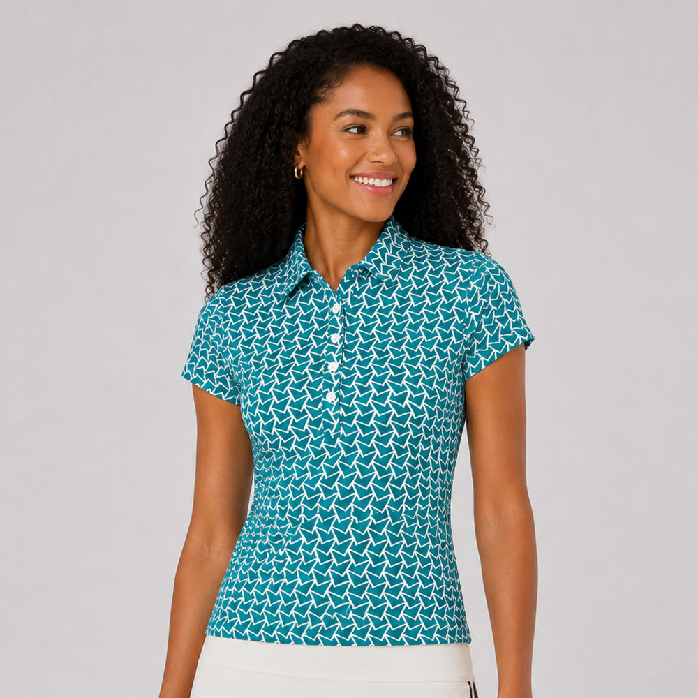 Swing Out Sister Soft-Stretch Short Sleeve Polo with All-over Pattern