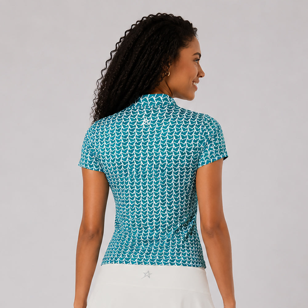 Swing Out Sister Soft-Stretch Short Sleeve Polo with All-over Pattern