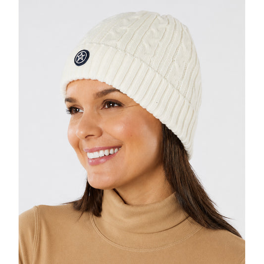 Swing Out Sister Ladies Fleece Lined Cable Knit Beanie Hat in White