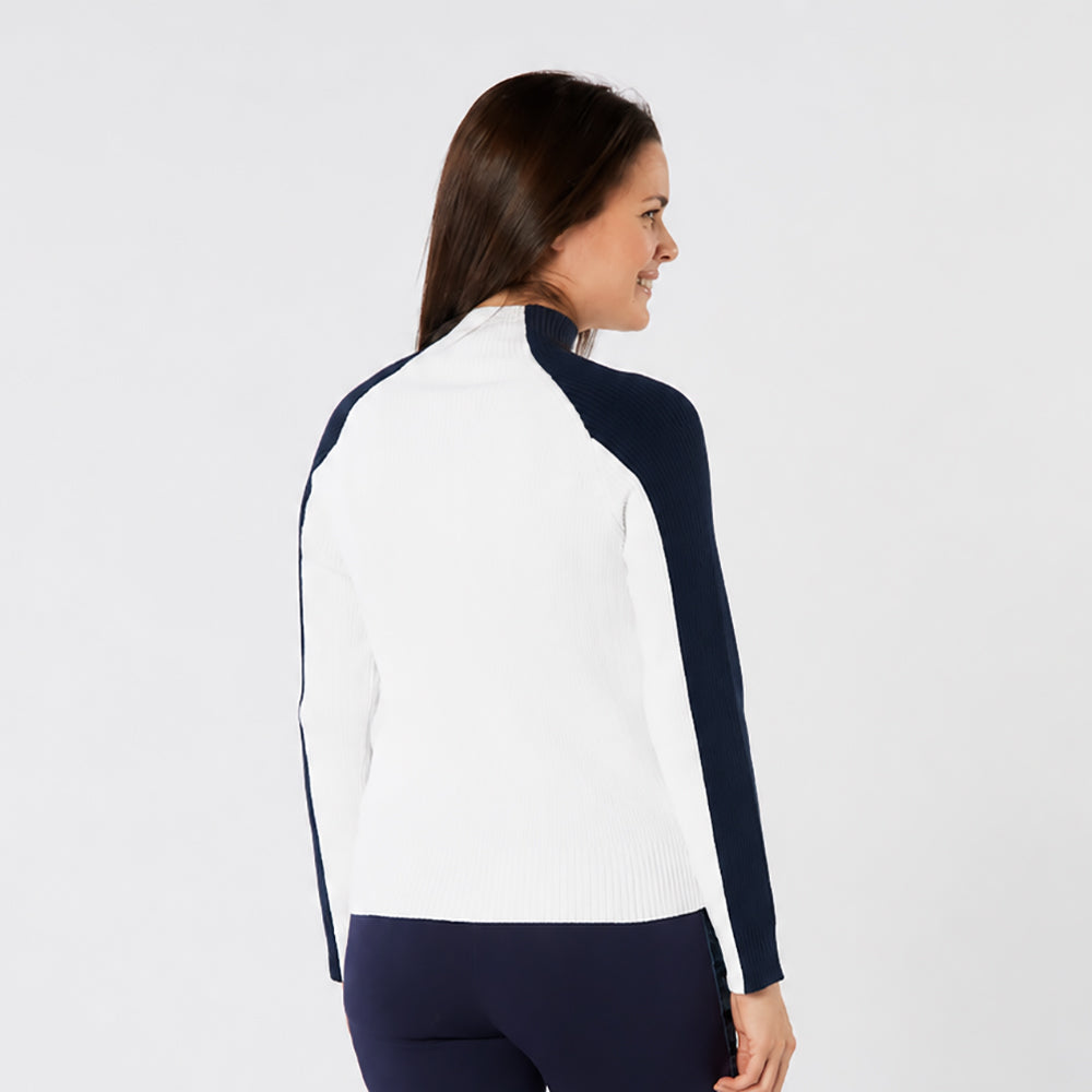 Swing Out Sister Colour Block Full-Zip Ribbed Cardigan in Navy & White