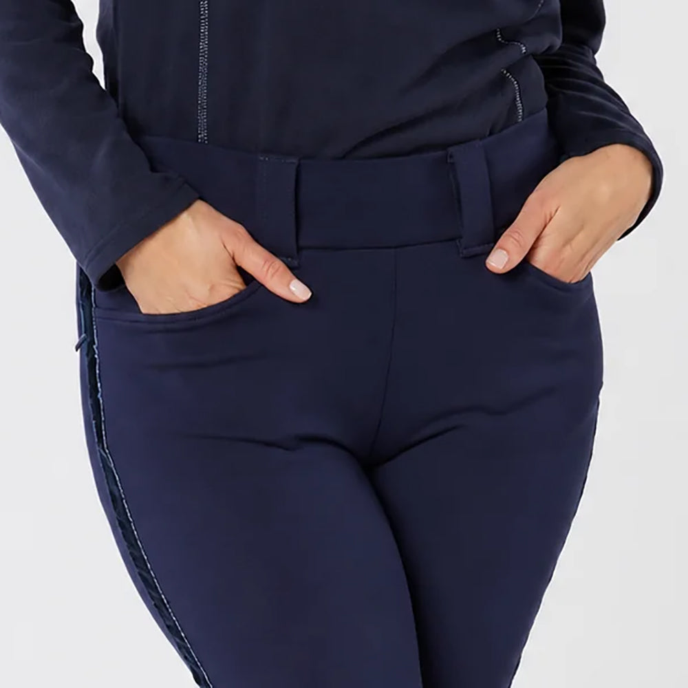 Swing Out Sister Thermal Pull-On Fleece Backed Trousers with Belt Loops in Navy