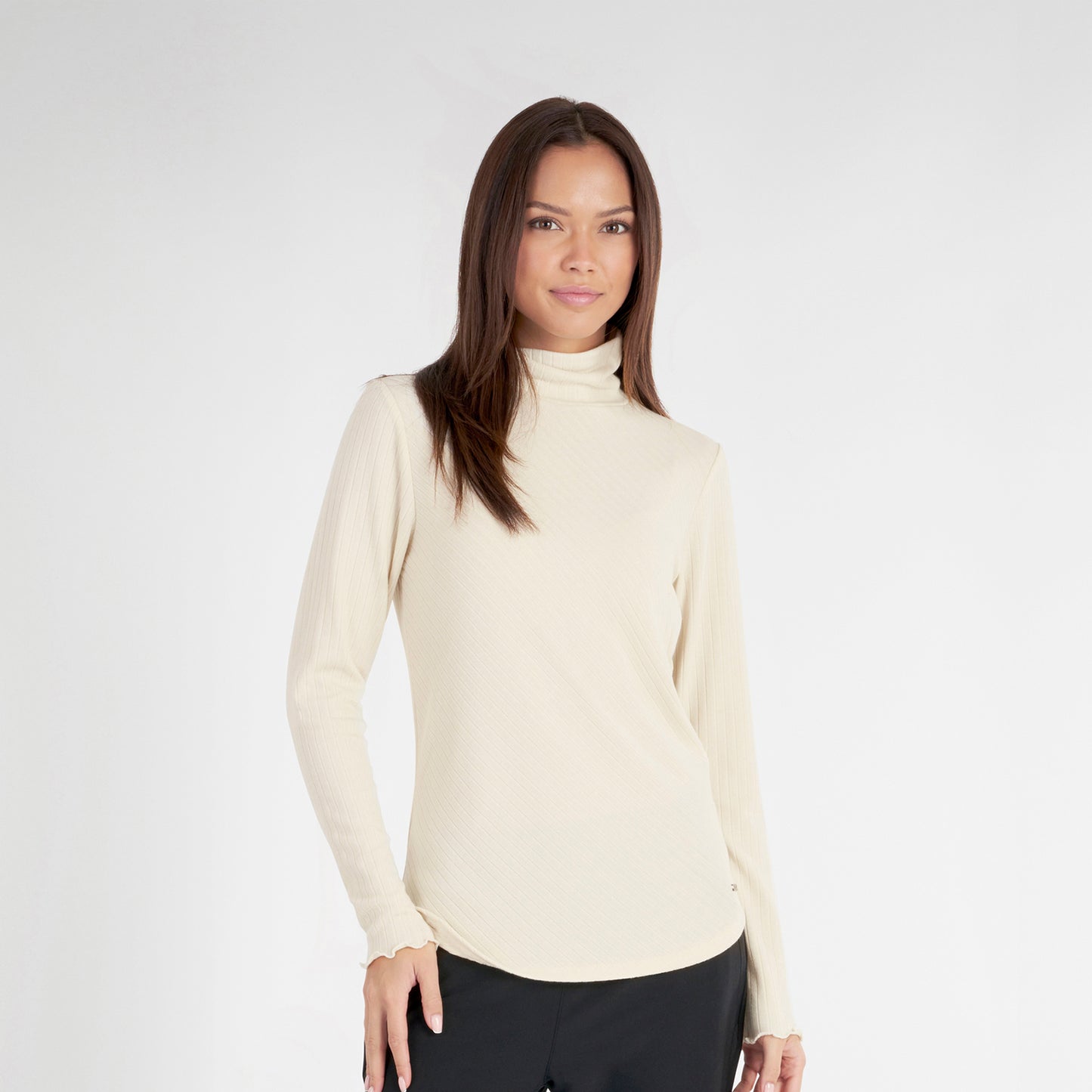 Green Lamb Womens Soft-Stretch Roll Neck with Diagonal Rib Detail