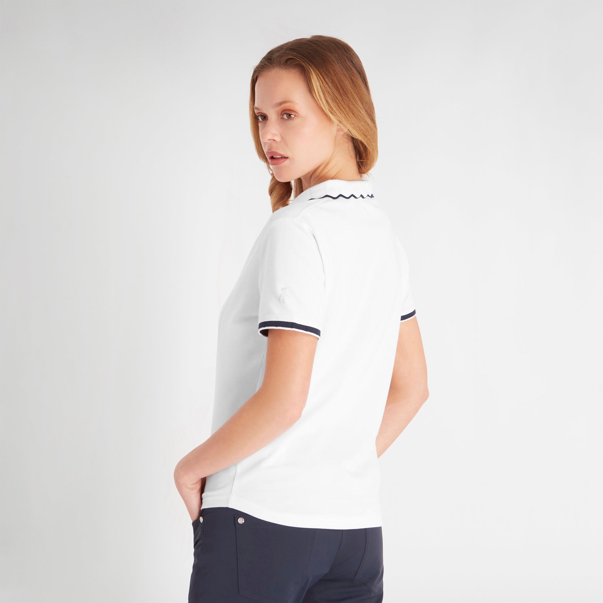 Green Lamb Ladies Short Sleeve Navy Trim Golf Polo