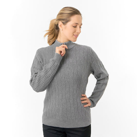 Pure Golf Ladies Quarter Zip Cable Knit Lined Sweater