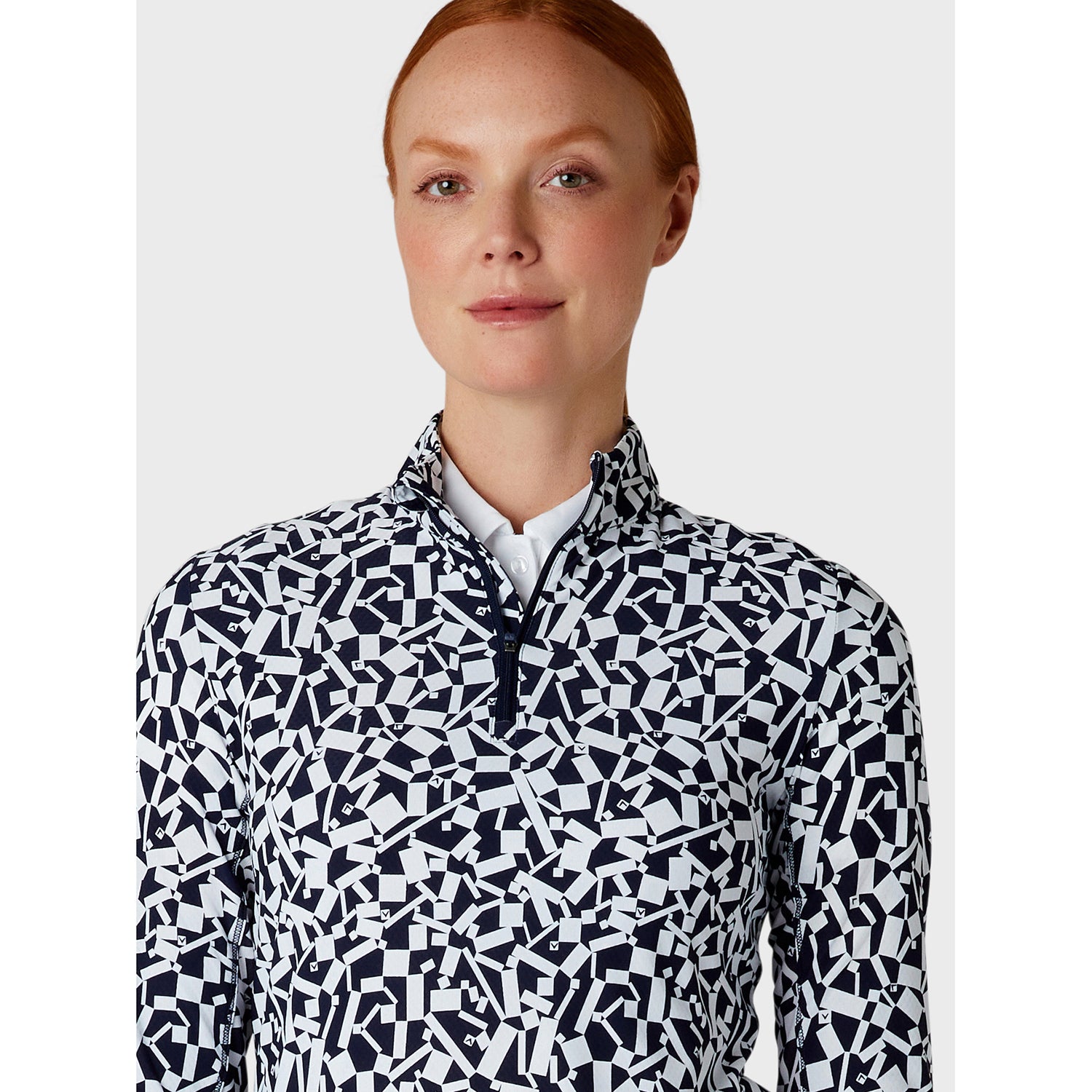 Callaway Ladies Two-Tone Geo Print Long Sleeve Top in Peacoat