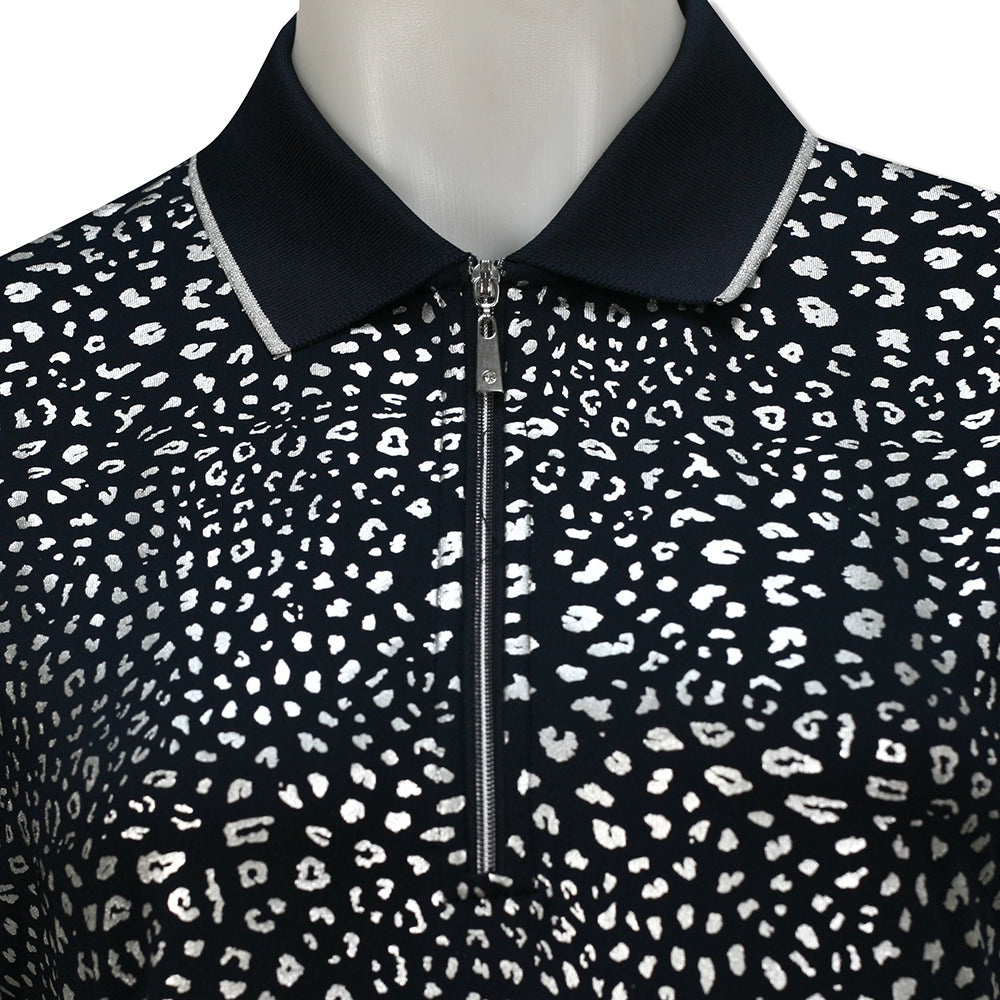 Glenmuir Short Sleeve Polo with SPF50 in Navy & Silver Animal Print