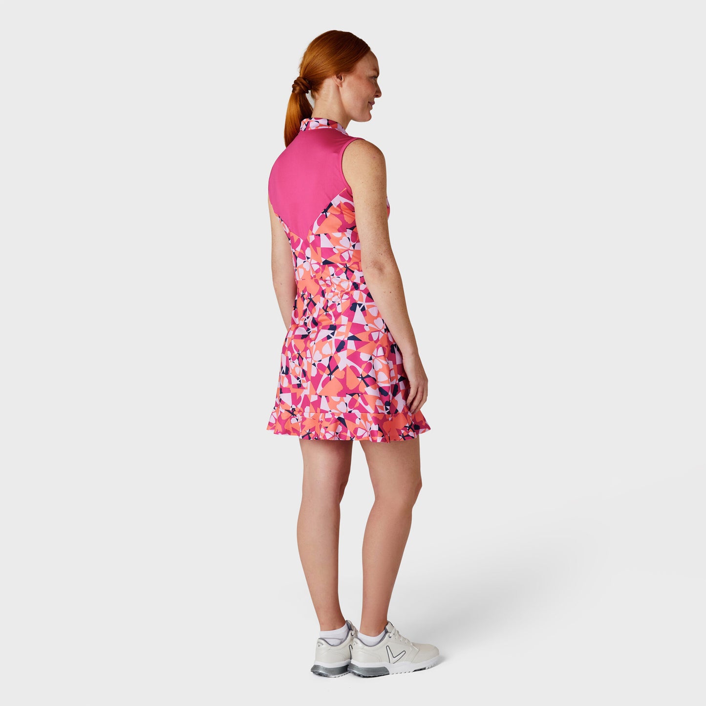 Callaway Ladies Geometric Floral Print Golf Dress with Fluted Hem