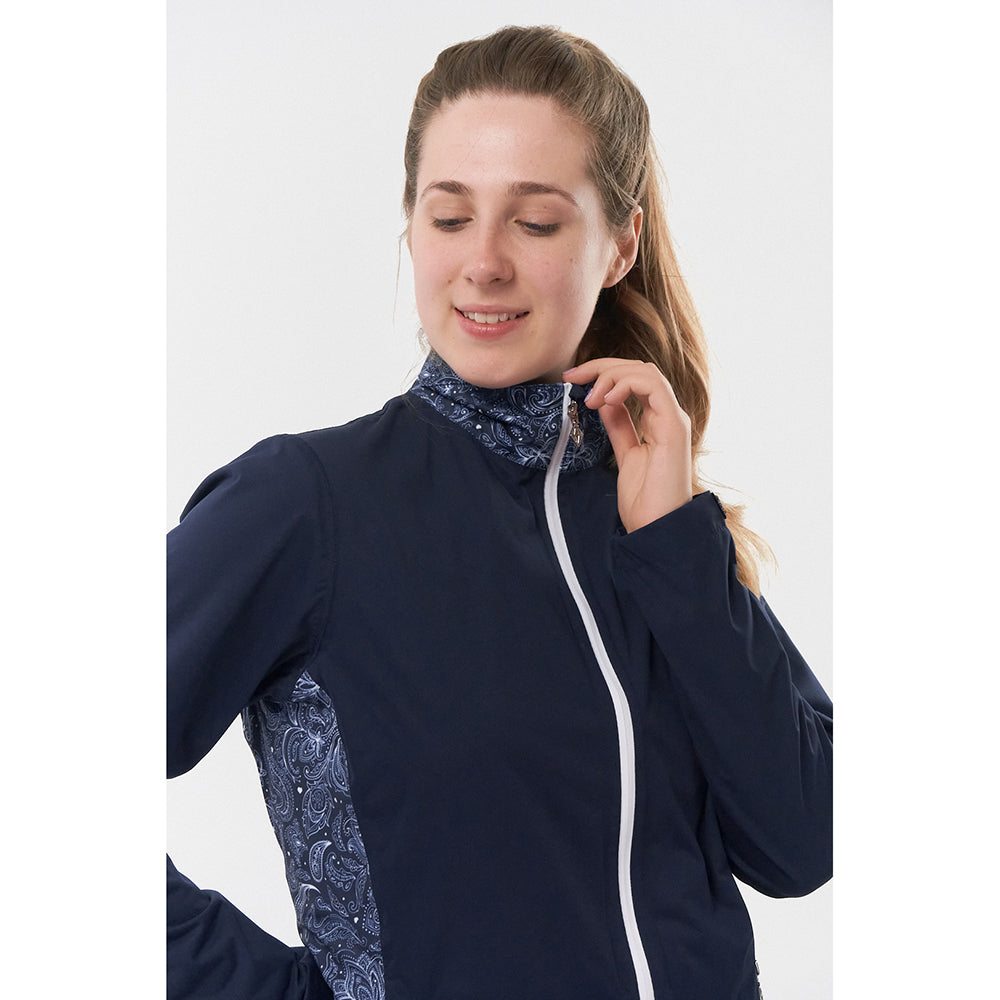 Pure Golf Ladies Lightweight Waterproof Jacket in Navy and Paisley