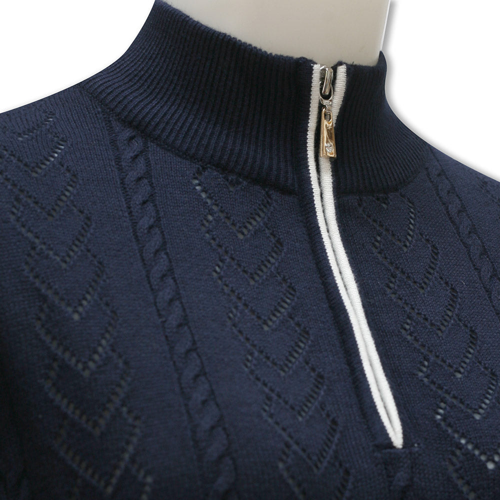 Glenmuir Ladies Navy Blue Golf Sweater with Pointelle Heart Stitch Design