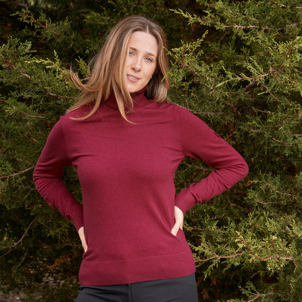 Pure Golf Ladies Classic Roll Neck in Garnet Berry - Last One XL Only Left