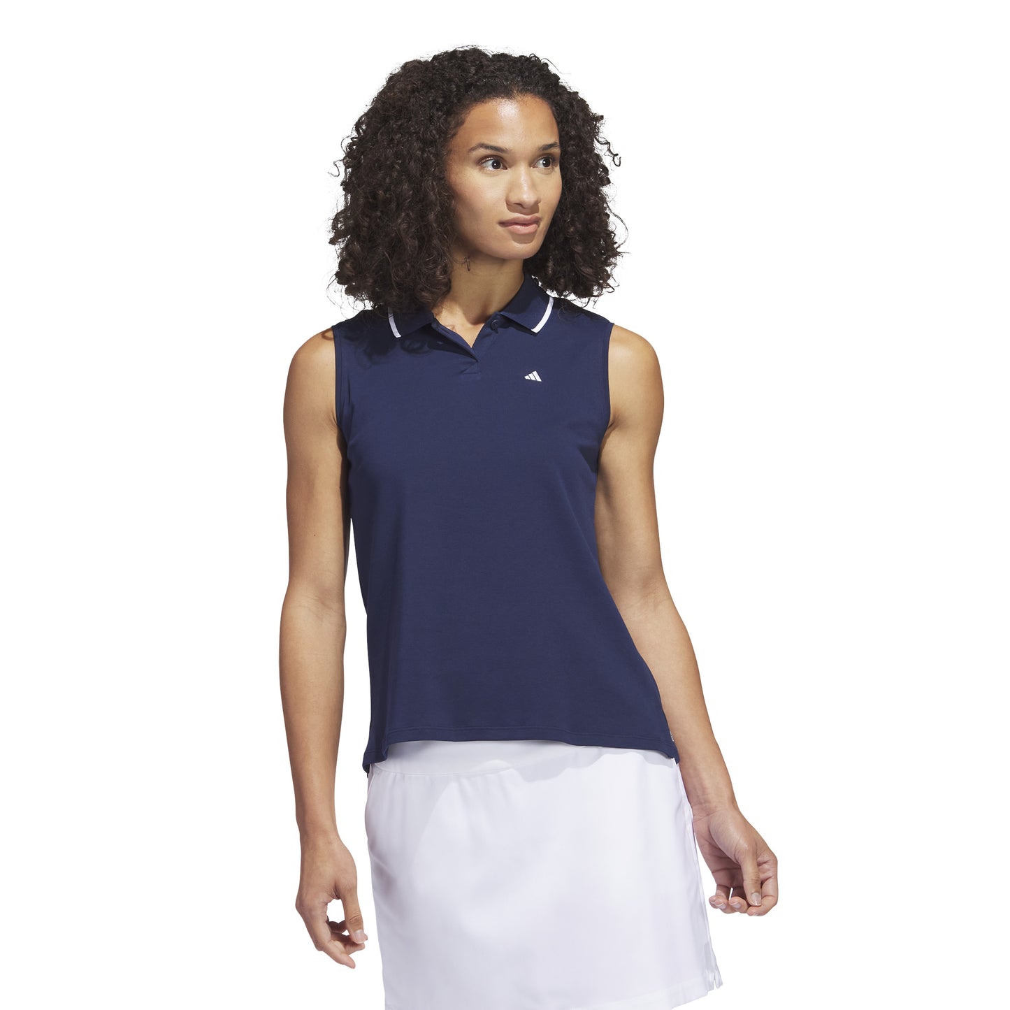 adidas Ladies Go-To Cotton Rich Navy Sleeveless Golf Polo - Last One Medium Only Left