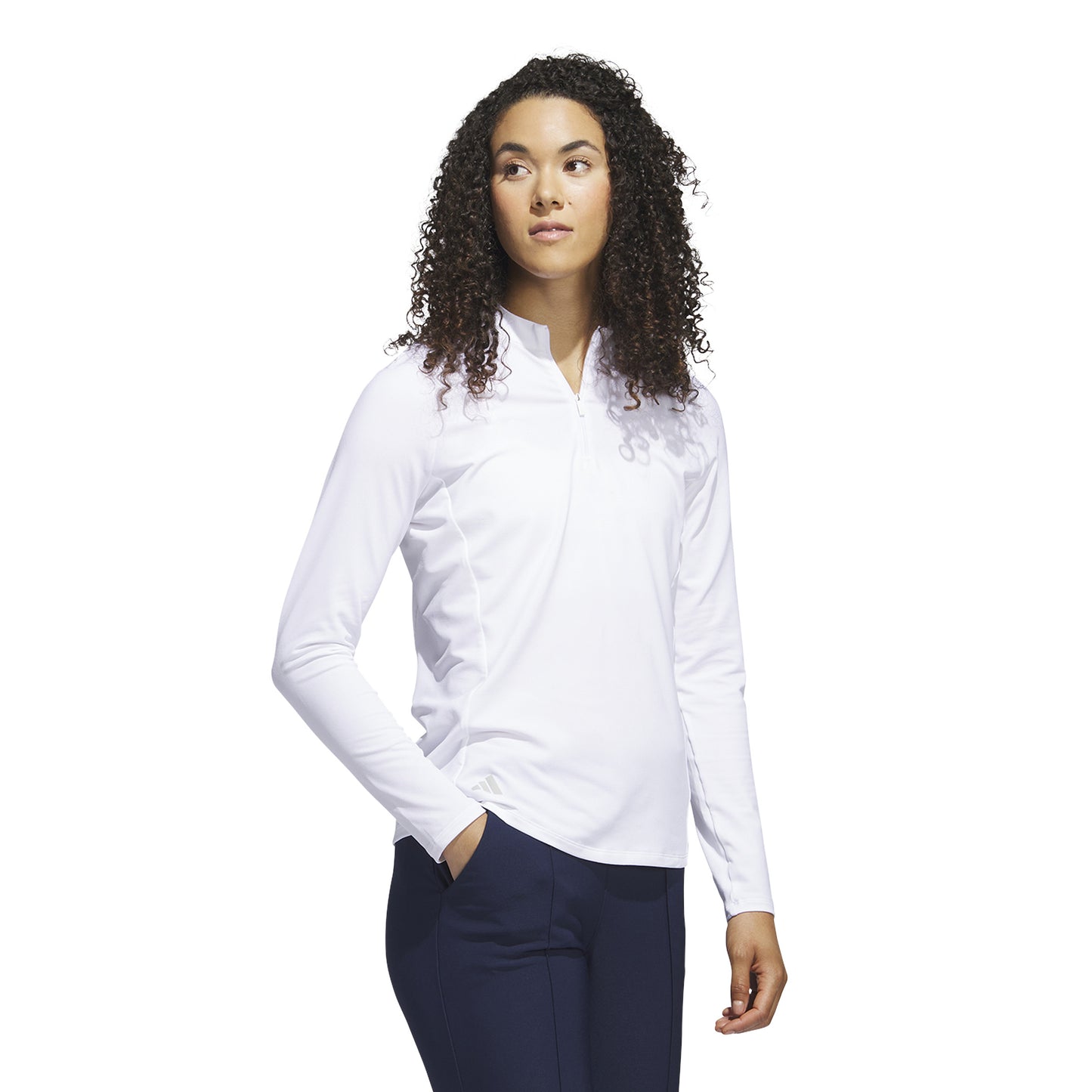 adidas Ladies Long Sleeve Zip-Neck Golf Top in White - Last One Large Only Left