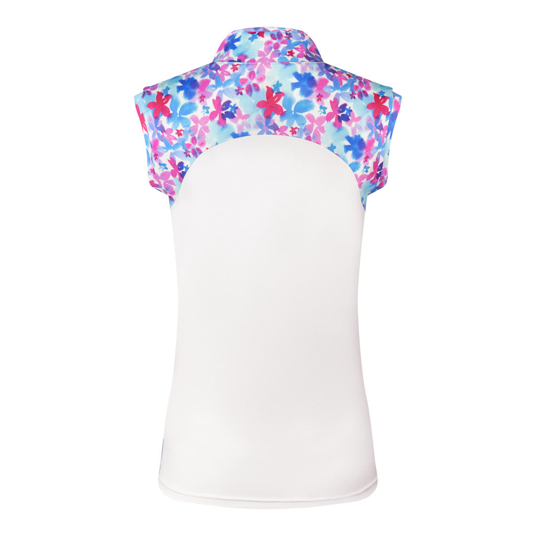 Pure Ladies Floral Print Sleeveless Golf Polo Shirt
